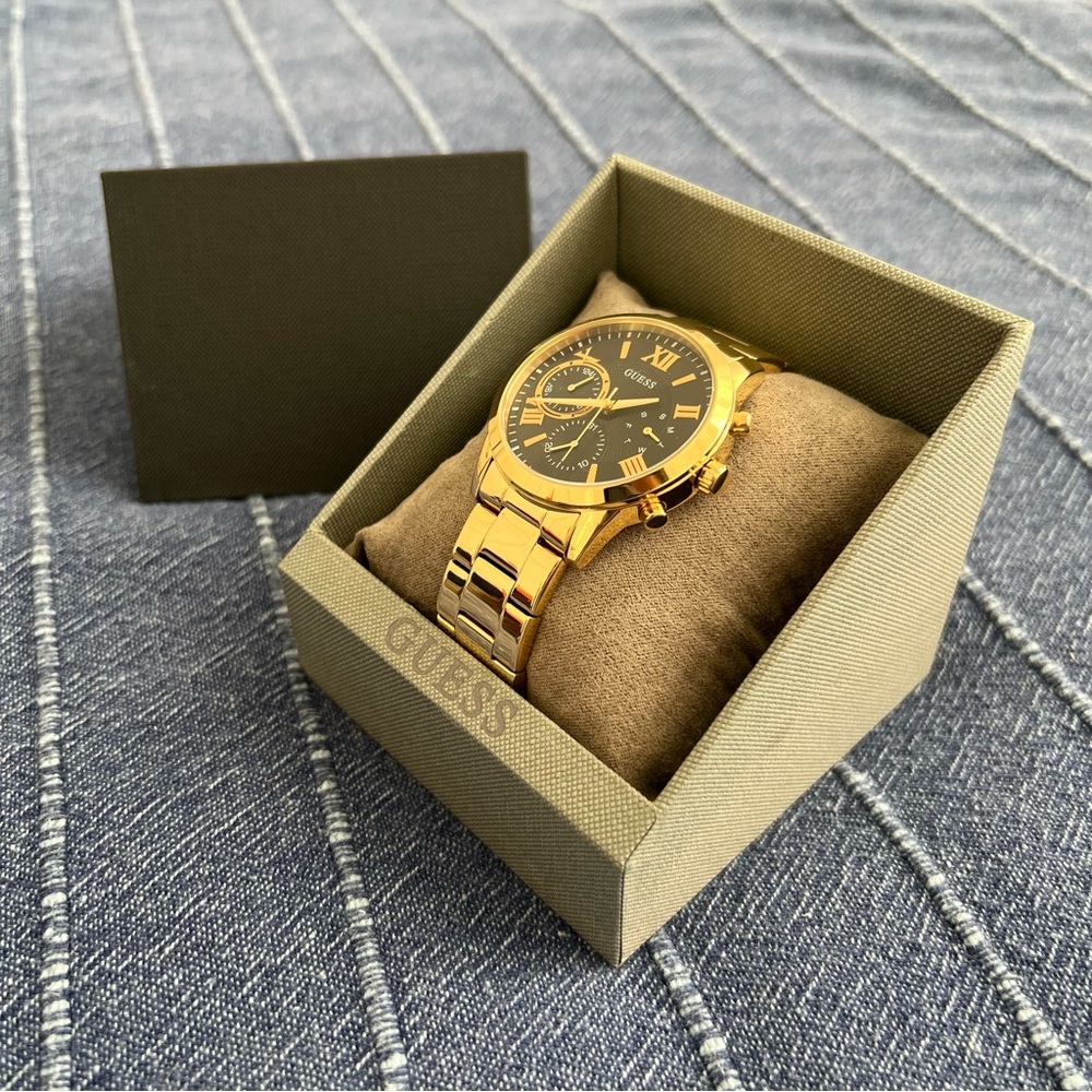 GUESS Black & Gold-Tone Chronograph Watch U1070L5